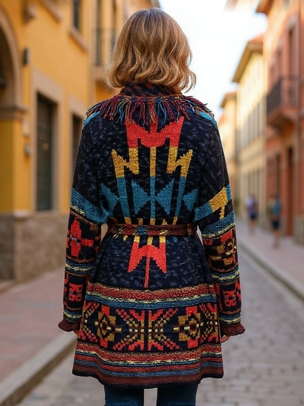 ✨️NWOT! Free People Wild Wild West Rainbow Belted Fringe Southwestern Cardigan!